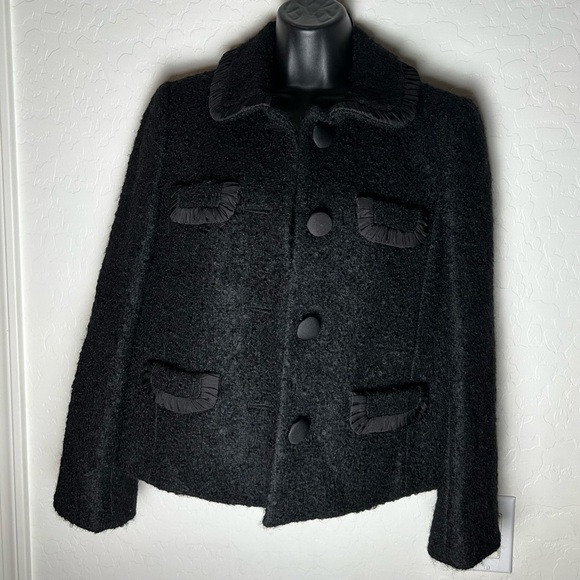 J Crew Mohair Lady Coat Ruffle Wide Collar Structured Shoulders Blazer Coat XS - Picture 1 of 15